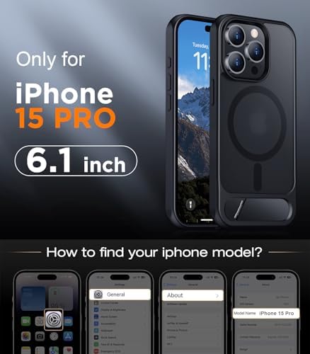 Temdan Magnetic Compatible with iPhone 15 Pro Case, [Built-in Invisible Kickstand][Compatible with MagSafe] [Military Grade Shockproof] Slim Translucent Matte Phone Case for iPhone 15 Pro 6.1" - Image 2