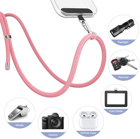 takyu 2 Pack Adjustable Cell Phone Lanyard & 2 Pack Phone Wrist Strap with Tether Tabs Compatible for iPhone Android Smartphones - Black Pink - Image 4