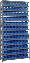 Quantum Storage Systems 1275-101BL Steel Shelving Unit with 4" Shelf Bins, 12" D x 36" W x 75" H, Blue by QuantumStorageSystems