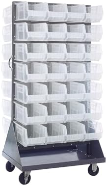 Quantum Storage Systems QMD-36H-240CL Mobile Double Sided Gray Louvered Rack System with Bins, 36” L x 25” W 72” H, Clear by QuantumStorageSystems