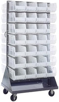 Quantum Storage Systems QMD-36H-240CL Mobile Double Sided Gray Louvered Rack System with Bins, 36” L x 25” W 72” H, Clear by QuantumStorageSystems