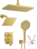 Brushed Gold Dual Shower System 11" Rain+6" Wall Head& 6-Mode Handheld by KOJOXSANITARY