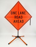 Traffic Roll-Up Sign Kit with Stand – Collapsible Safety Sign & Heavy-Duty Portable Stand, High Visibility, Easy Setup (One Lane Road Ahead, Mesh) by EASTERNMETALSIGNSANDSAFETY
