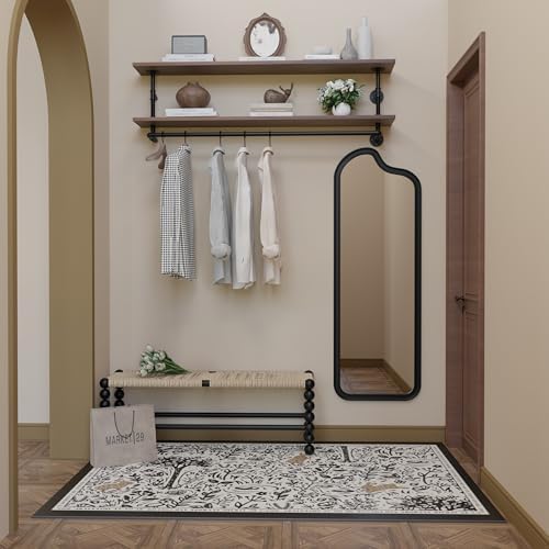 Clothes Rack 60in, Wall Mounted Garment Rack with Real Walnut Wood Shelf, Heavy Duty Hanging Clothes Rack, Multi-Purpose Hanging Rod, Space-Saving Closet Storage (Walnut, 2T60IN) - Image 7
