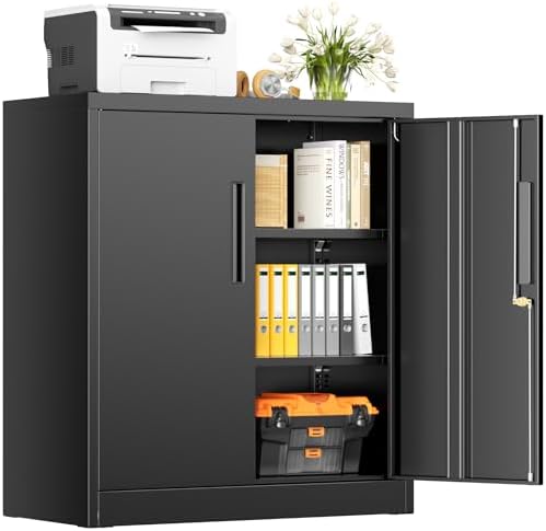 INTERGREAT Metal Storage Cabinet with Locking Doors, Lockable Steel Storage Cabinets with 2 Doors and Shelves, Black Metal Cabinets with Lock, Small Steel Cabinet for Office, Garage, Home, Shop by INTERGREAT