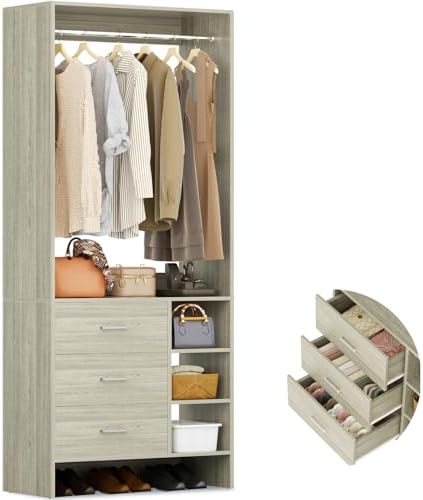 Aheaplus 2.5FT Closet System with 3 Drawers, -E6, White Oak by Aheaplus