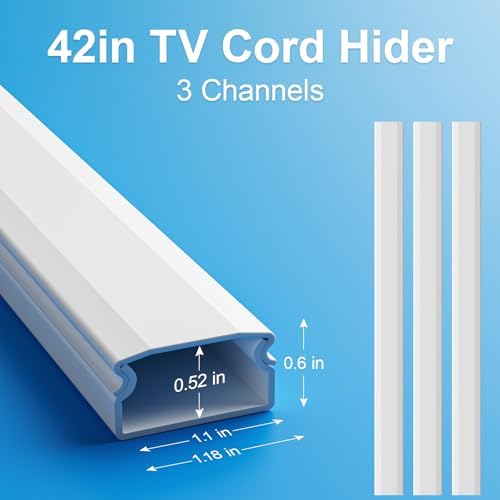 Yecaye TV Cord Hider, 42in Cord Cover Wall Mounted, W1.18in H0.6in, White - Image 3
