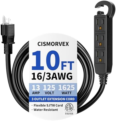 10Ft 3 Prong Multiple Outlets Outdoor Extension Cord, Black by Unknown