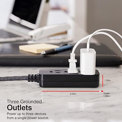 GE 3-Outlet Power Strip15 Ft Braided Long Cord - Image 3