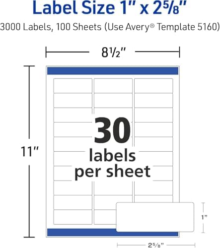 Avery Easy Peel Address Labels, 1" X 2-5/8" - 22,500 Blank White Mailing Labels for Shipping, Printing and More (5160) - Image 2