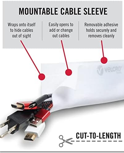VELCRO Brand Cord Hider Wire Covers For Wall, Desk, 3-Ft Cut to Length, Mountable Cable Sleeve with Removable Adhesive. Organize Messy Cables Behind TV or Electronics, White VEL-30800-USA - Image 2