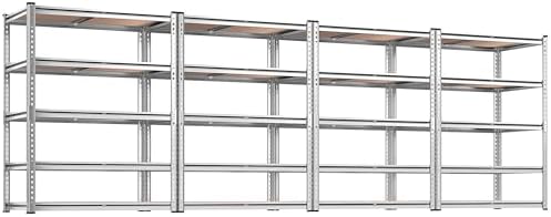 REIBII 2020LBS Garage Shelving Heavy Duty Metal Shelving 5 Tier Storage Shelves, Garage Shelves for Basement, Warehouse, Pantry, Closet, Kitchen, 72" H x 36" W x 16" D, Galvanized, 4 Pack by REIBII