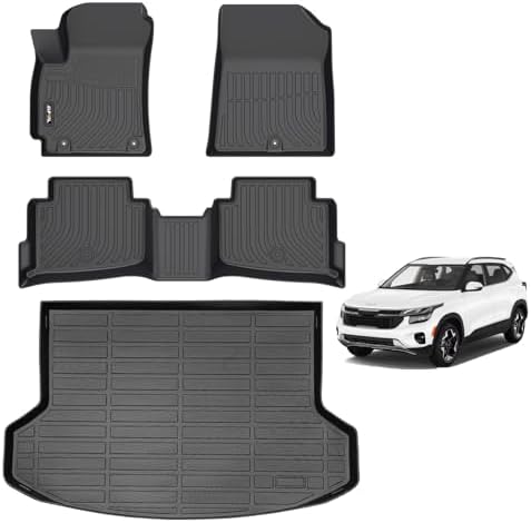 AIPOIL® Floor Mats & Cargo Liner Set for 2024 2025 2026 Kia Seltos (Cargo Liner Only Fit The Upper Layer) All Weather Protection TPE Anti-Slip Automotive Full Set Custom Car Mats Accessories - Black by AIPOIL