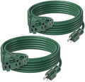 BN-LINK 25Ft Outdoor Extension Cord with 3 Outlets, 2-Pack, 16/3 SJTW, 13-Amp Power Cord for Lighting, Landscaping & Holiday Decorations, Grounded, ETL Listed by BN-LINK