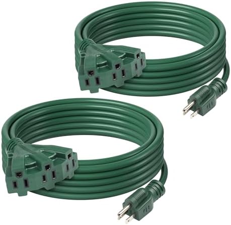 BN-LINK 25Ft Outdoor Extension Cord with 3 Outlets, 2-Pack, 16/3 SJTW, 13-Amp Power Cord for Lighting, Landscaping & Holiday Decorations, Grounded, ETL Listed by BN-LINK