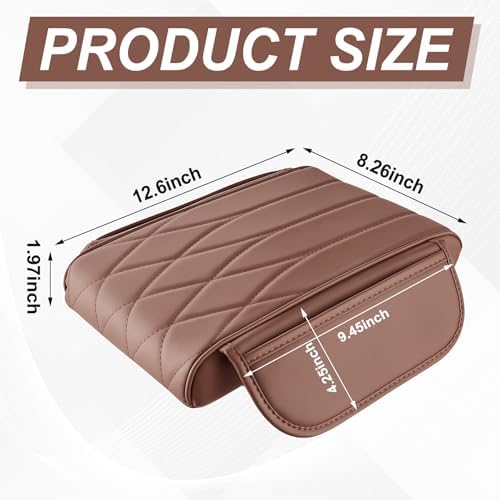 SINGARO Car Center Console Cover Pad, Universal Leather Waterproof Thick Arm Rest Cover for Car with 2 Storage Bags, Car Interior Accessories for Most Vehicles, Cars, SUVs, Trucks (Brown) - Image 2