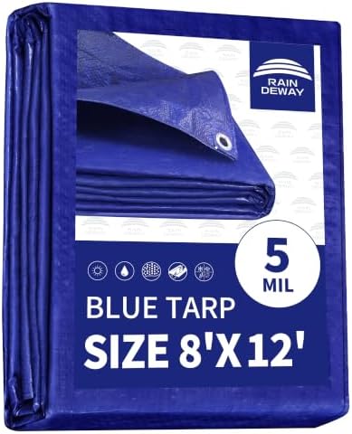 RAINDEWAY Tarps 8x12 Feet 5 Mil Blue Waterproof Multipurpose Tarp by RAINDEWAY