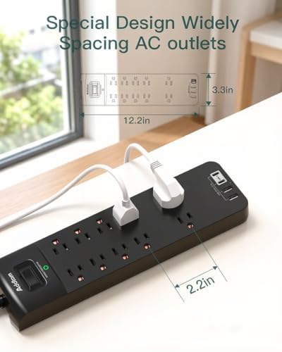 Addtam Power Strips with Surge Protection, 15FT Long Extension Cord with Multiple Outlets, Surge Protector Power Strip with 10 Outlets and 4 USB Ports(2 USB C), Flat Plug, 2700J, Black - Image 3