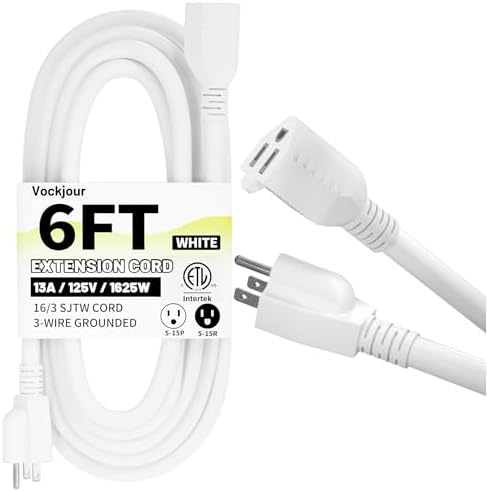 Vockjour 16/3 White Indoor Outdoor Extension Cord 6 Ft Waterproof by Vockjour