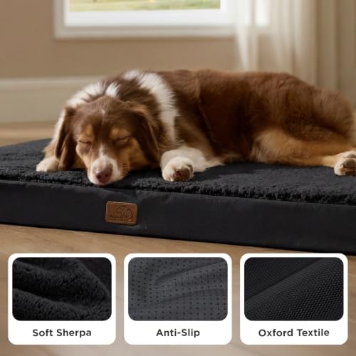 Bedsure Washable Dog Beds Large Sized Dog with Comfy Sherpa, 36x27in Black - Image 4