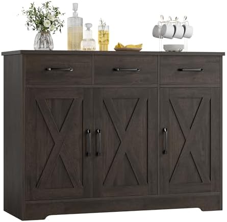 HOSTACK Kitchen Buffet Cabinet with Storage, Sideboard Coffee Bar, Brown by HOSTACK