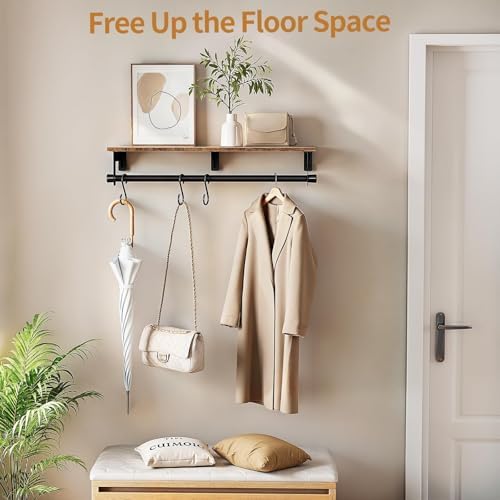 Luxspire 28.7" Wall Mount Clothes Rack with Wood Top Shelf Hanging Clothes - Image 4