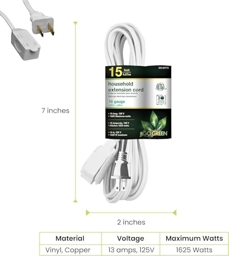 GoGreen Power Inc. (G-24715-5) 16/2 15' Household Extension Cord, 3 Outlets, White, 15ft, 5 Pack - Image 2