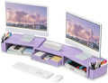 OPNICE Desk Organizers and Accessories, Dual Monitor Stand Riser with Drawer and 2 Pen Holders, Desk Shelf Computer Racks for Office Workspace Organizers, Desktop Organization (Purple) by OPNICE