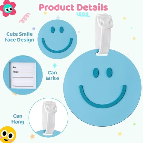 Preppy Smile Luggage Tags for Suitcases, 2Pcs Silicone Labels - Image 3