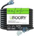 Outdoor Extension Cord Waterproof 50 FT, Black 12/3 SJTW Heavy Duty, Flexible 100% Copper 3 Prong Extension Cord for Lawn, Garage by UBOORY