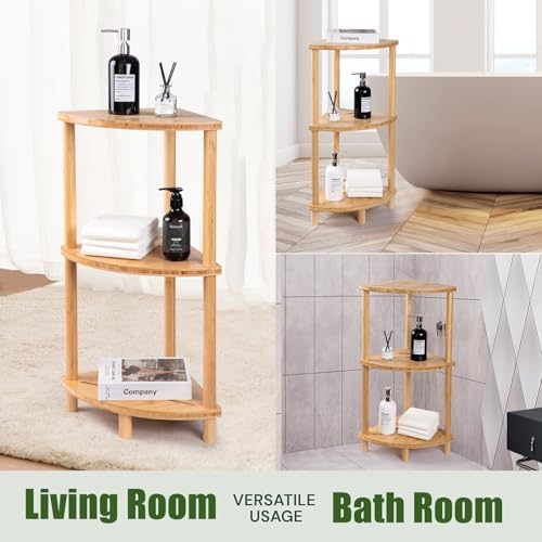 Corner Shower Caddy Stand, Bamboo Shower Organizer Standing with Anti-Slip Feet, Bathroom Corner Shelf,Waterproof & Durable, Space-Saving Design Storage for Kitchen or Living Room - Image 5