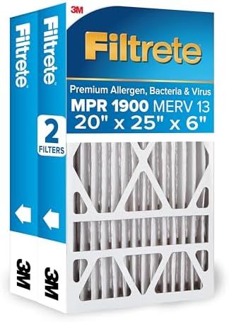 Filtrete 20x25x6 Air Filter, MERV 13, MPR 1900, 2 HVAC Filters by Filtrete