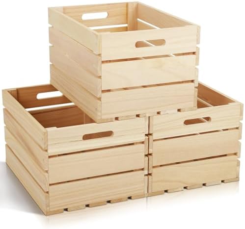 3 Pack Large Wooden Storage Crates 16 x 12 x 9.5 Inches by Unknown