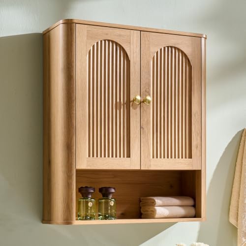 Bathroom Fluted Arched Wall Cabinet, 23.6''W Wood Medicine Cabinet, Natural by IFGETEnrichYourLivingSpace