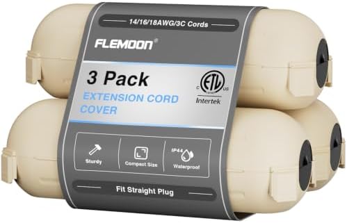 [3 Pack] Flemoon Outdoor Extension Cord Safety Cover with Waterproof Seal by FLEMOON