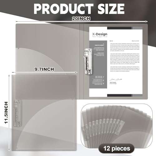 Teling 12 Pack Punchless Clamp Binder Folders, Transparent Gray - Image 2