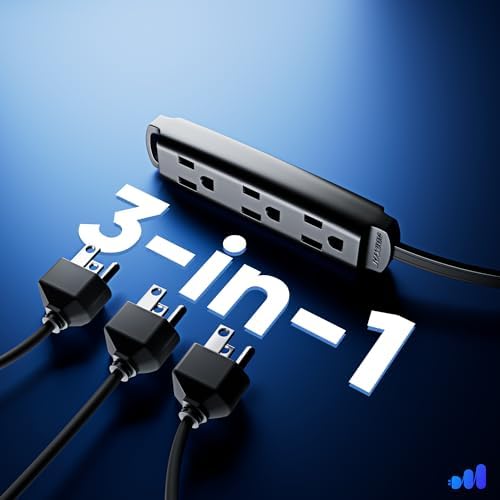 Maximm 25 Ft 360 Rotating Flat Plug Extension Cord, 3-Outlet, Black, UL - Image 3