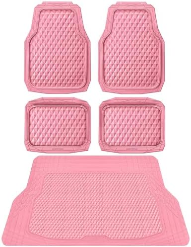 CAR PASS Heavy Duty Rubber Pink Car Floor Mats & Cargo Liners, Deep Dish All-Weather Trunk Mats Durable Anti-Slip 3D Rhombus Waterproof Trim to Fit Liner Universal Fit Auto,Sedan,SUV,Truck, Pink by CARPASS