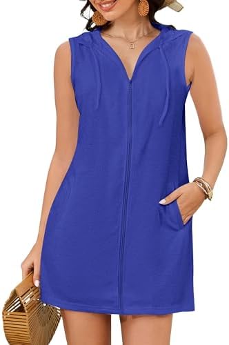 Bsubseach Women Terry Cloth Swim Cover Up Sleeveless Zipper Beach Robe by Bsubseach