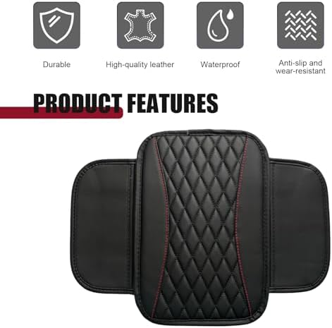 Car Center Console Cover, Upgraded Patchwork Leather Arm Rest Cover with Side Storage Pockets, Comfortable Auto Armrest Protector Cushion, Universal Middle Console Pad for SUV, Sedan (Black) - Image 6