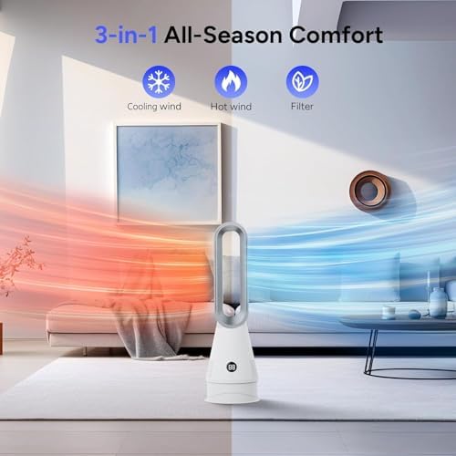 Bladeless Heater Fan, 25inch Heating & Cooling & Filter Combo Tower Fan 80° Oscillating with Remote, 9H Timer, 8 Speeds, Portable Quiet for Indoor, Bedroom, Home Office Room - Image 4