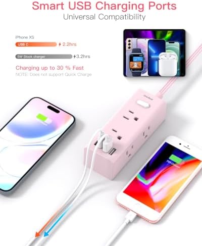 One Beat 5Ft Extension Cord with Multiple Outlets,Flat Plug Power Strip - Image 5