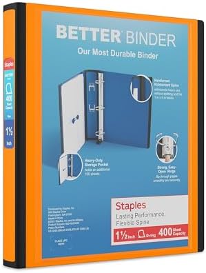 Staples Better Binder, 1.5 Inch D-Ring, Orange, 400 Sheets, 3-Pack by Staples