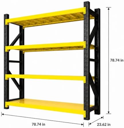 5000LBSHeavy Duty Warehouse Shelving 4-Tier Industrial Steel Storage Shelves, 2600LB Capacity Per Shelf, Adjustable Shelves for Garage/Factory/Commercial Use (Black and Yellow, W78.74*D23.62*H78.74) - Image 2