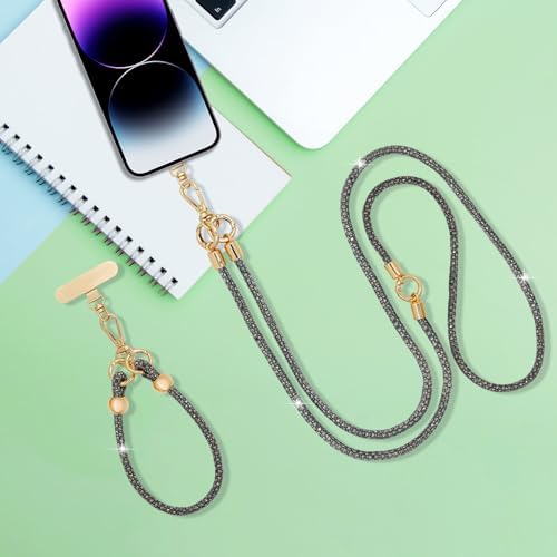 Crystal Phone Strap Crossbody and Wrist Lanyard, Anti Theft Layered & Wrist Strap Cell Phone Neck for Women - Image 7