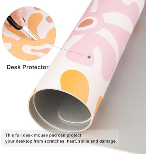Faux Leather Large Mouse Pad, Office Desk Mat, 31.5"x15.7", Wavy Flowers - Image 4