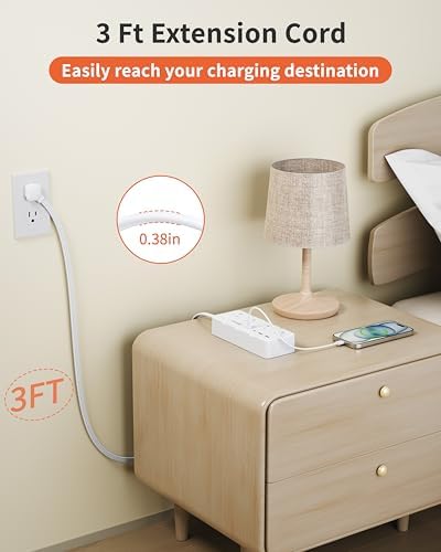 3 FT Power Strip, Extension Cord with 8 AC Outlets + 4 USB (2 USB-C), White - Image 3