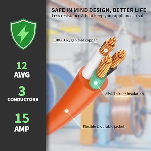 POWGRN 10 FT 12/3 Gauge Orange Heavy Duty Outdoor Extension Cord - Image 3