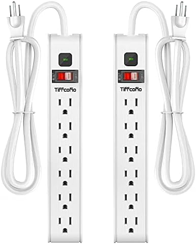 TiFFCOFiO Surge Protector Power Strip, 4 Feet Extension Cord, 600 Joules Surge Protection, Multiple Protection 6 Outlet Strip, 14 AWG Cord, 15A/1875W, ETL Listed, 2 Packs by TiFFCOFiO