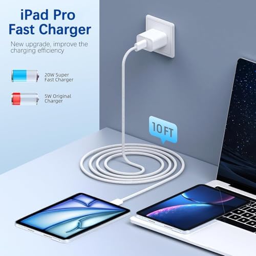 10FT Fast iPad Charger,iPad Charger Fast Charging 2Pack Wall Chargers Plug Adapter Woven Type C USB C to C Cable Cord for iPad Pro 13/12.9/11/,iPad Air 6/5th,i-Pad mini 6/A17 Pro,i-Pad 10/11th(A16) - Image 2